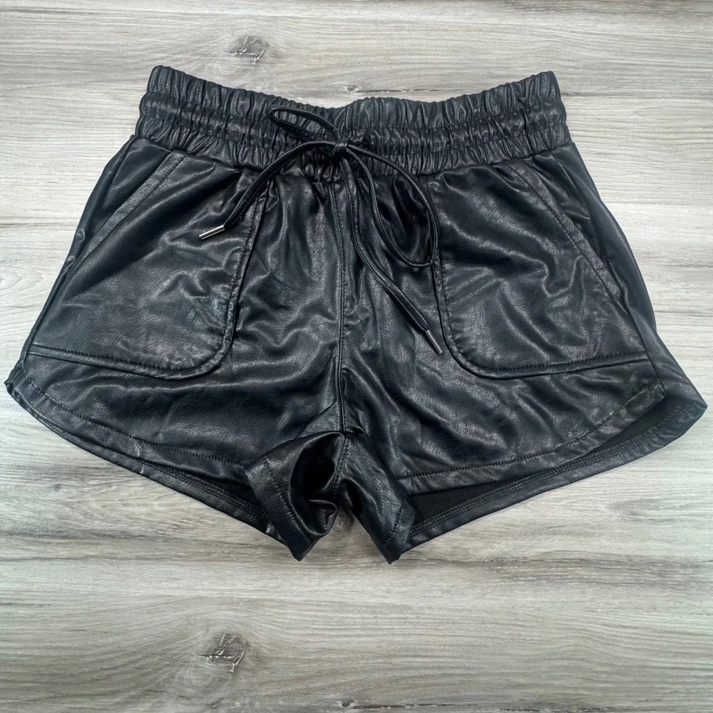 Sincerely Jules Black Faux Leather High Waisted Drawstring Shorts‎ XS Aesthetic